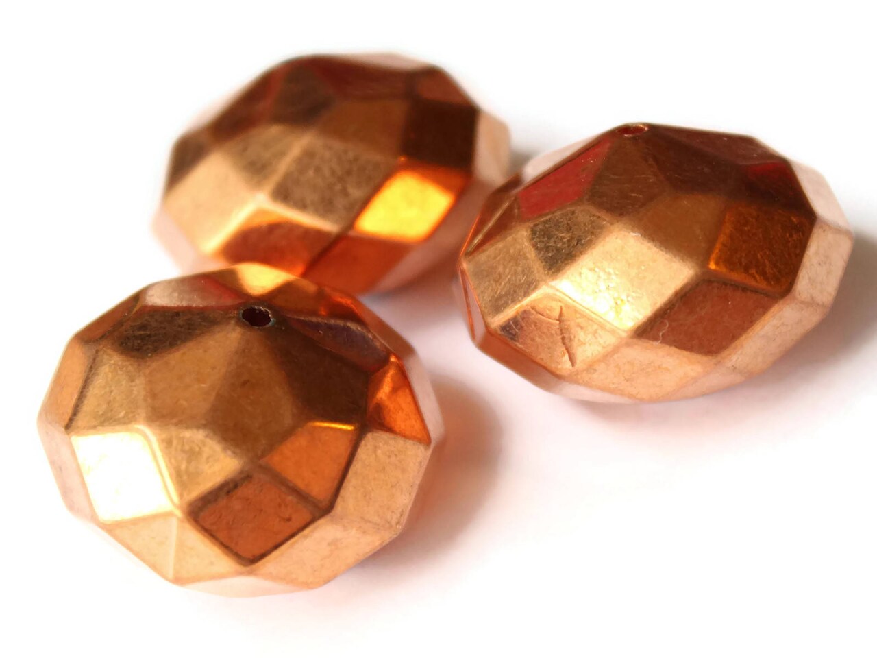 3 31mm x 21mm Vintage Red Copper Faceted Rondelle Beads Copper Plated Plastic Beads